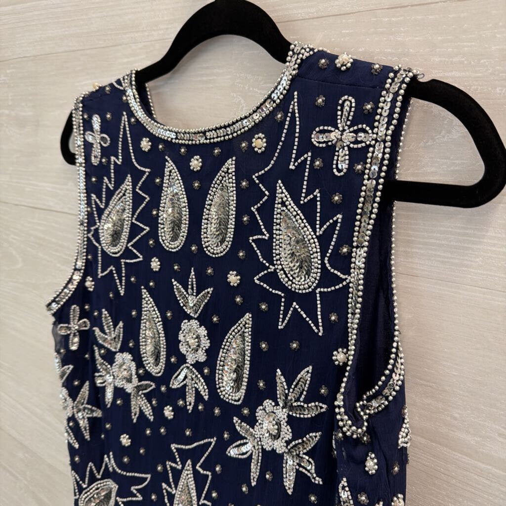 Vintage Laurence Kazar Navy Beaded Vest Top Small