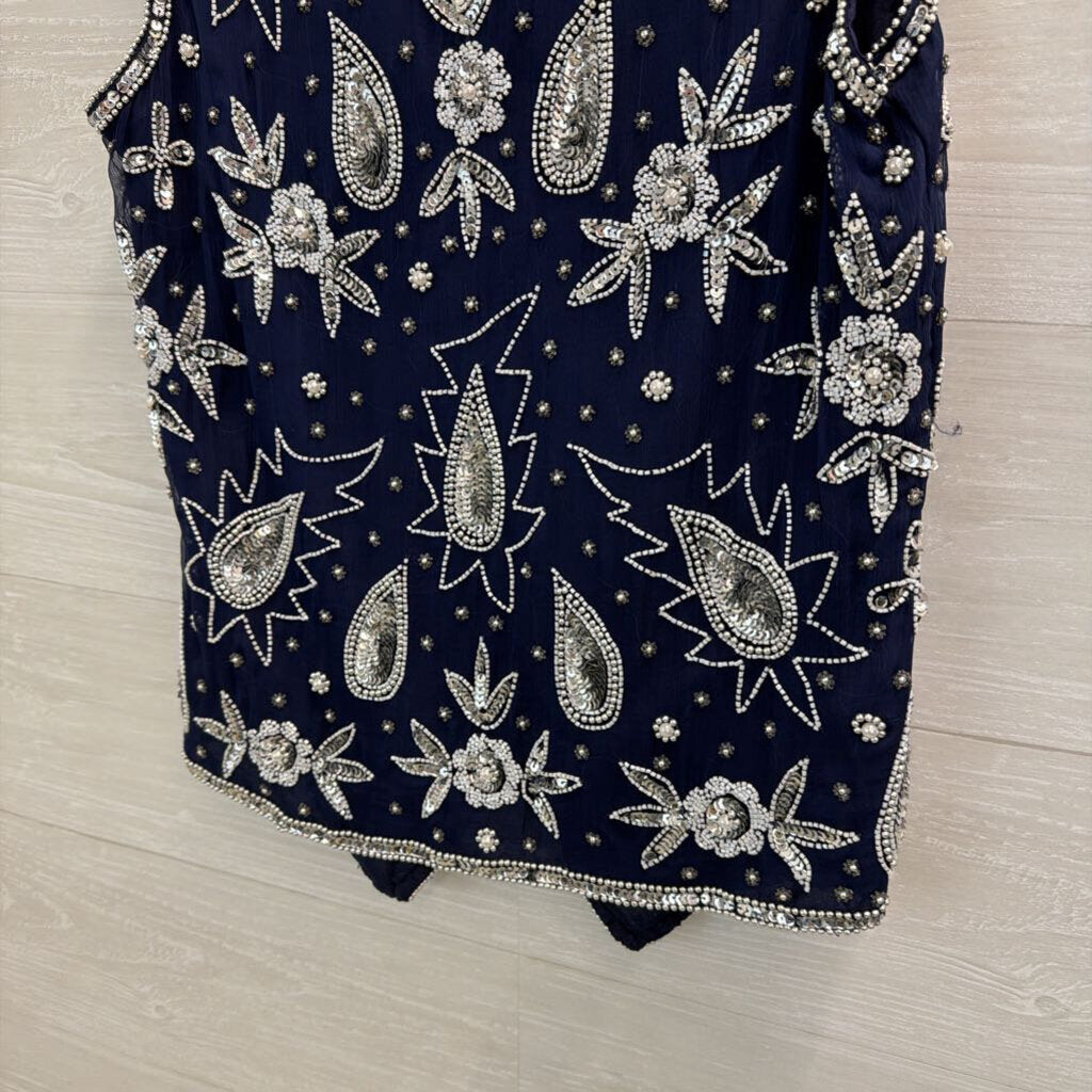 Vintage Laurence Kazar Navy Beaded Vest Top Small