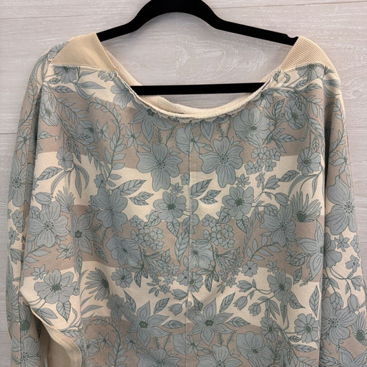 Free People Blue/ White Flower Print Boxy Sweatshirt Top Extra Small