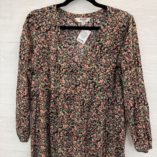 BB Dakota Black/ Pink Flower Print Long Sleeve Maxi Dress Small