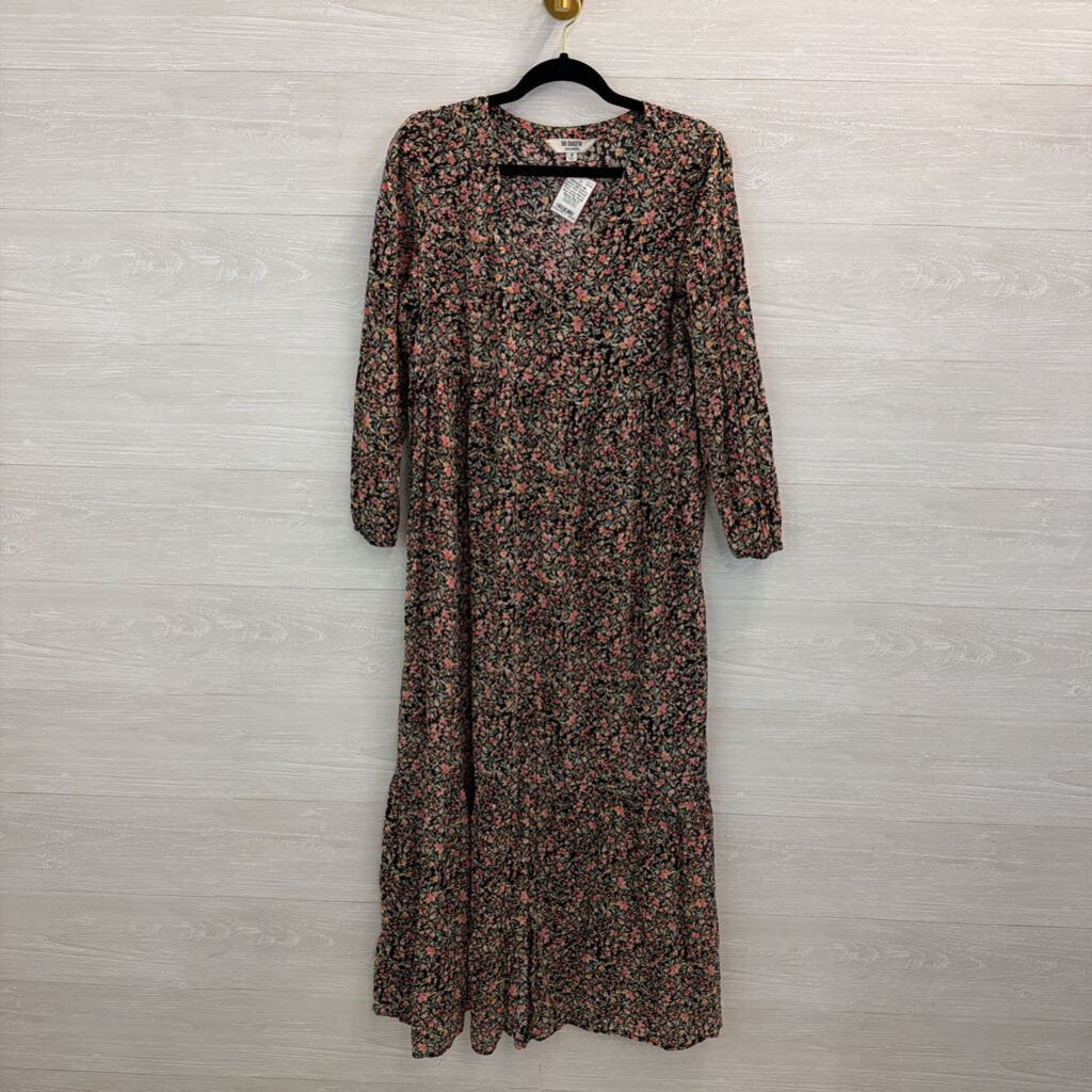 BB Dakota Black/ Pink Flower Print Long Sleeve Maxi Dress Small