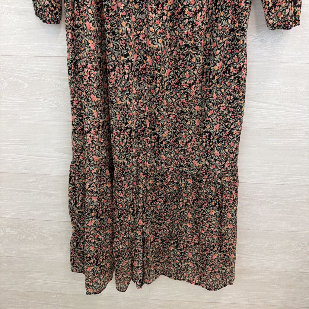 BB Dakota Black/ Pink Flower Print Long Sleeve Maxi Dress Small