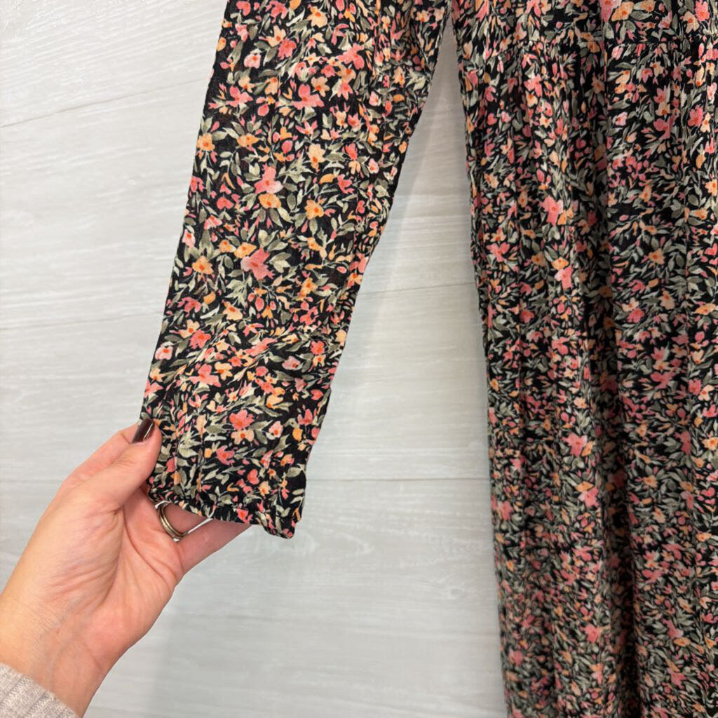 BB Dakota Black/ Pink Flower Print Long Sleeve Maxi Dress Small
