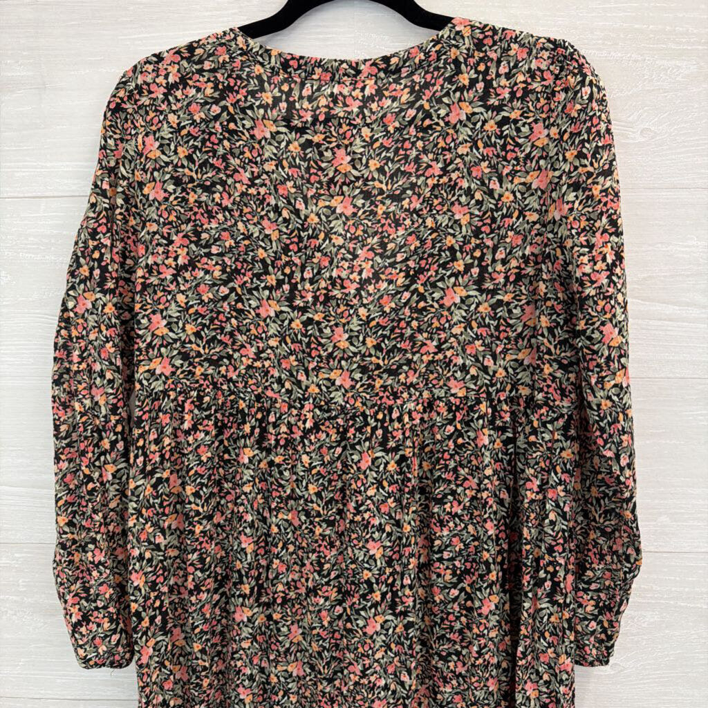 BB Dakota Black/ Pink Flower Print Long Sleeve Maxi Dress Small