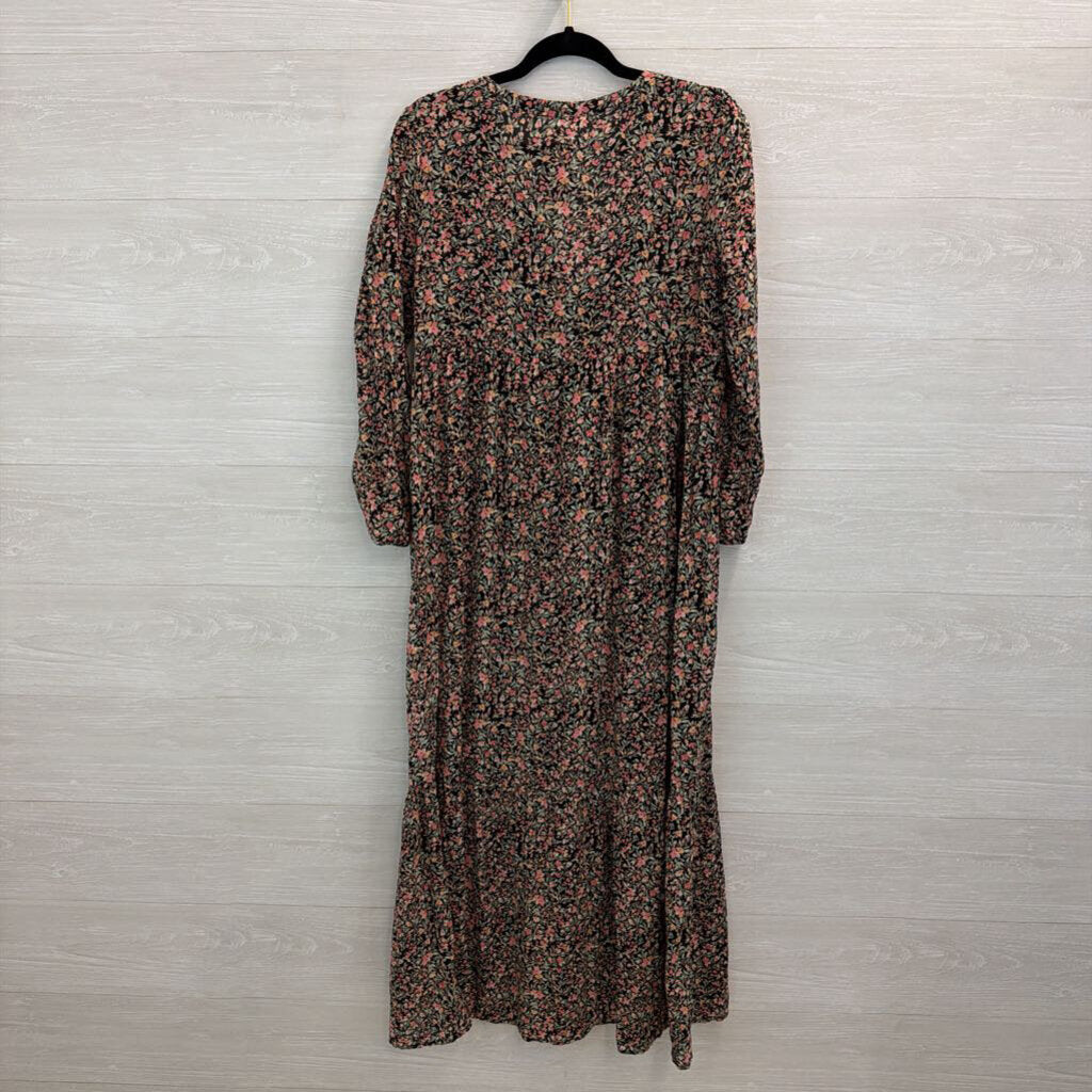 BB Dakota Black/ Pink Flower Print Long Sleeve Maxi Dress Small