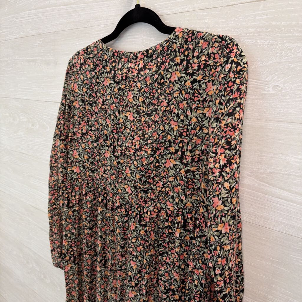 BB Dakota Black/ Pink Flower Print Long Sleeve Maxi Dress Small