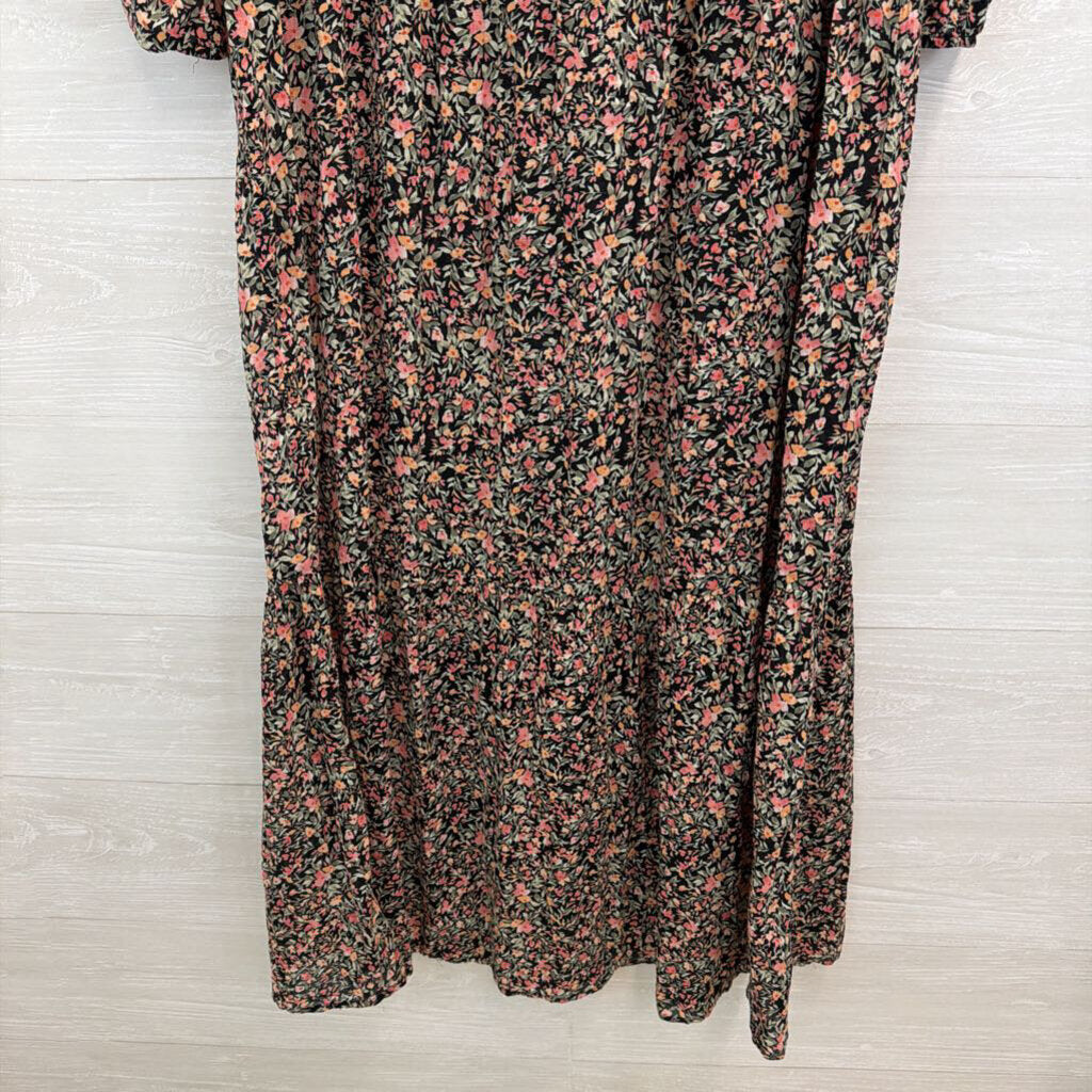 BB Dakota Black/ Pink Flower Print Long Sleeve Maxi Dress Small