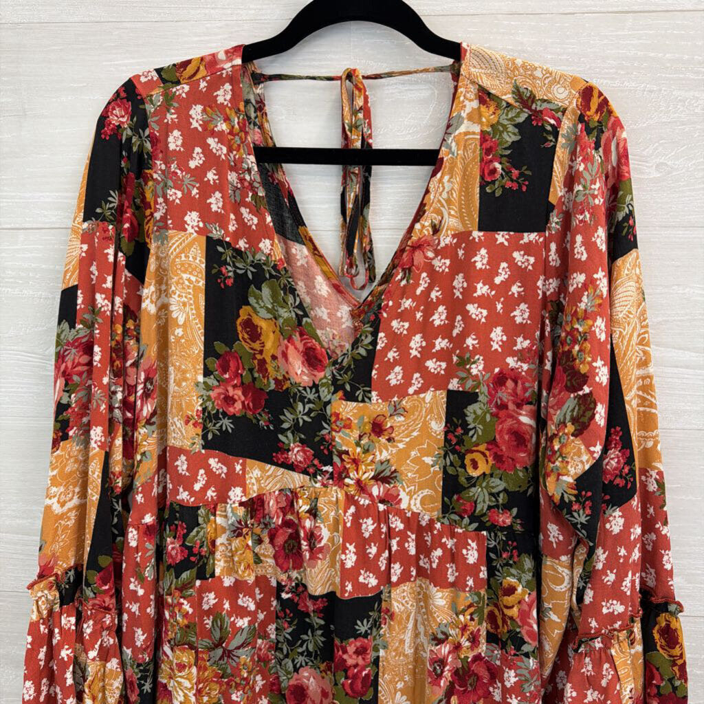 Andree Orange/ Multi Patchwork Long Sleeve Dress 1X