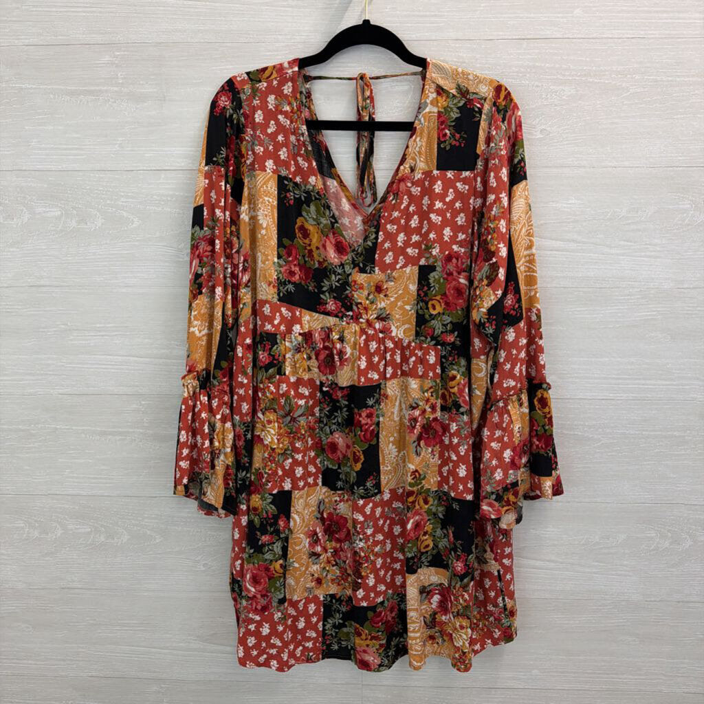Andree Orange/ Multi Patchwork Long Sleeve Dress 1X