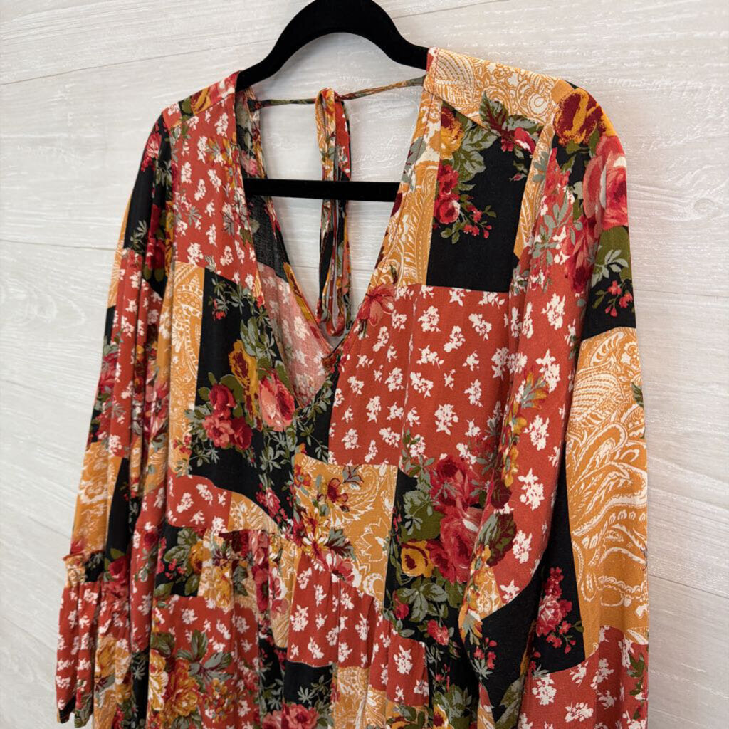 Andree Orange/ Multi Patchwork Long Sleeve Dress 1X