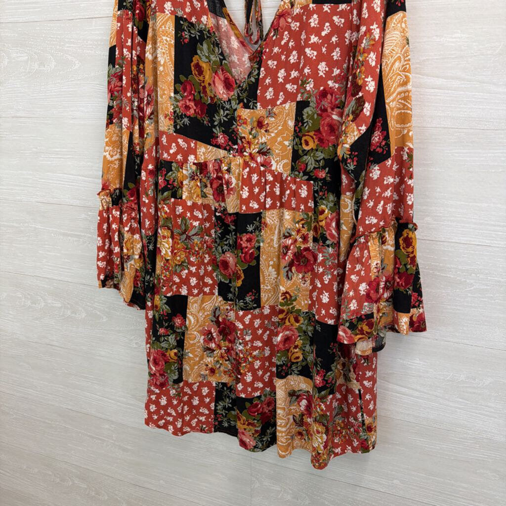 Andree Orange/ Multi Patchwork Long Sleeve Dress 1X