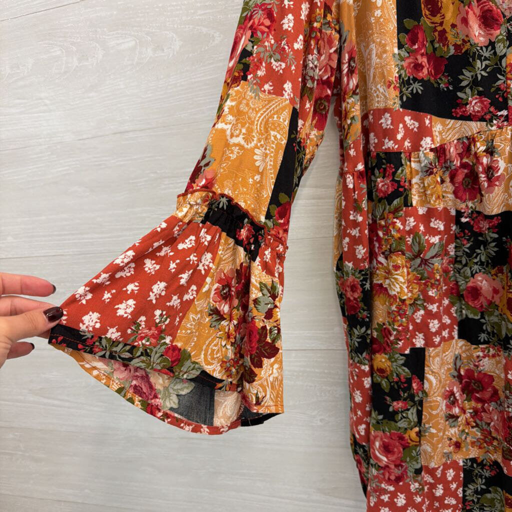Andree Orange/ Multi Patchwork Long Sleeve Dress 1X
