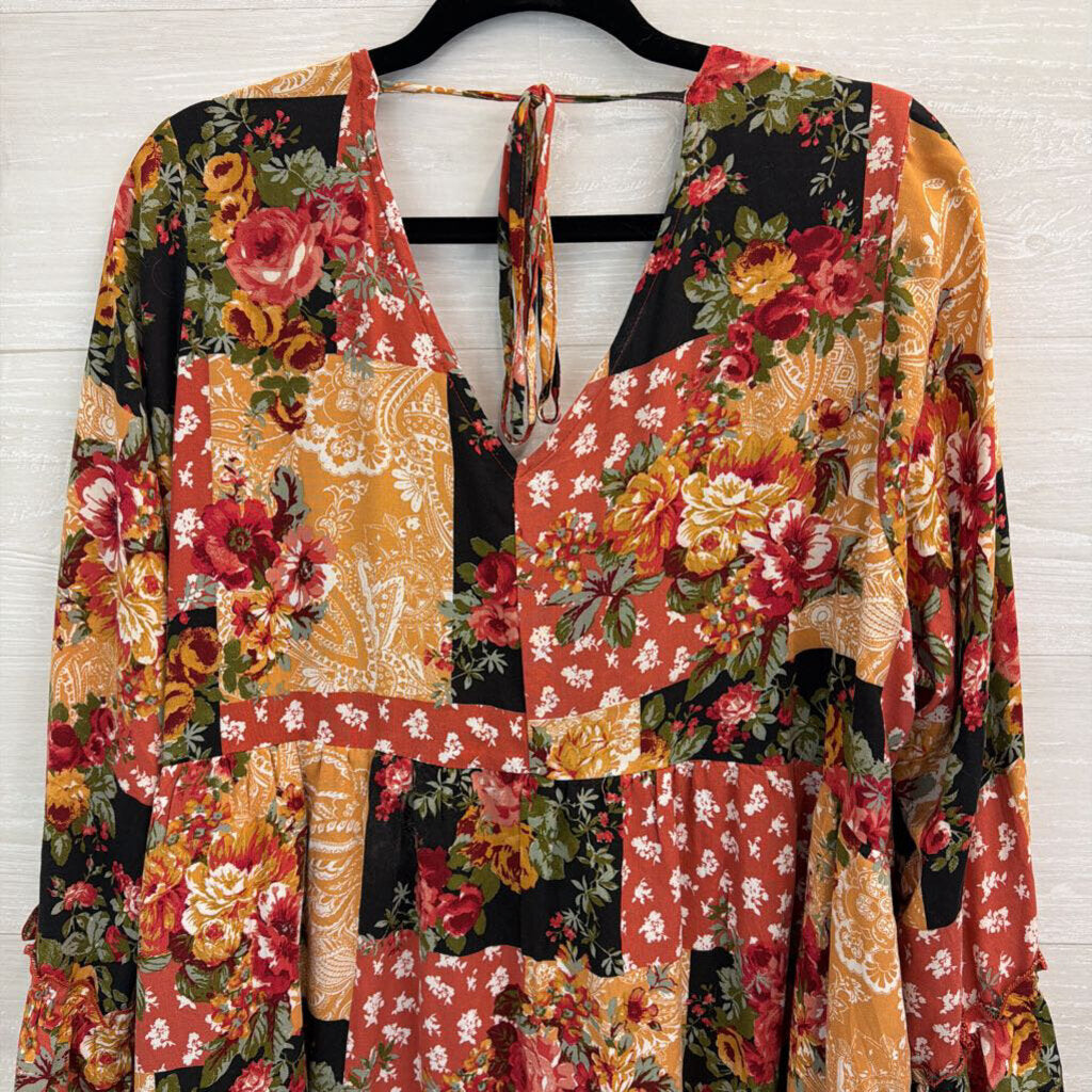 Andree Orange/ Multi Patchwork Long Sleeve Dress 1X