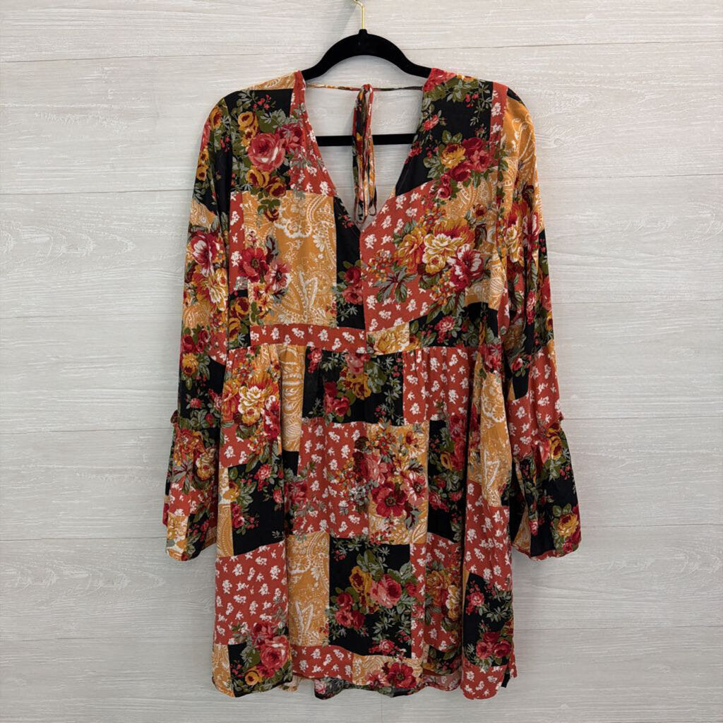 Andree Orange/ Multi Patchwork Long Sleeve Dress 1X