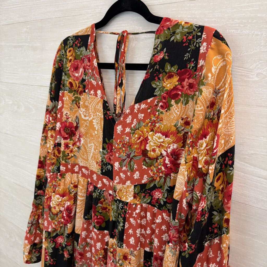 Andree Orange/ Multi Patchwork Long Sleeve Dress 1X