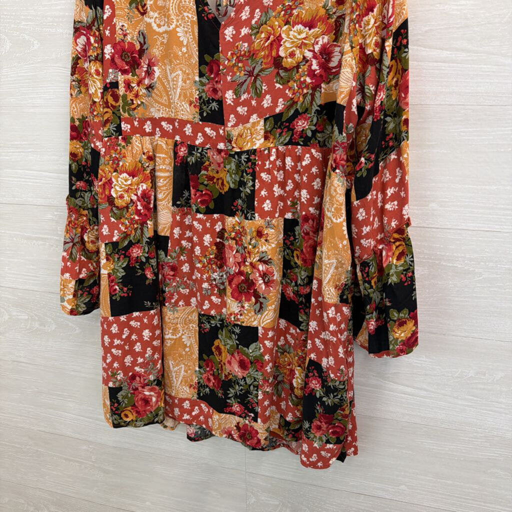 Andree Orange/ Multi Patchwork Long Sleeve Dress 1X