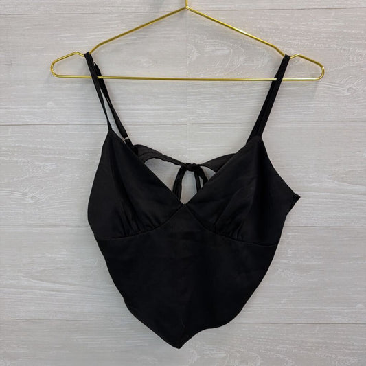 She and Sky Black Silky Cropped Tie Back Tank Top Medium