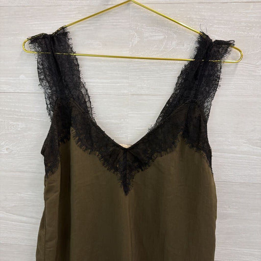 Love Stitch Green/ Black Lace Silky Tank Top Small