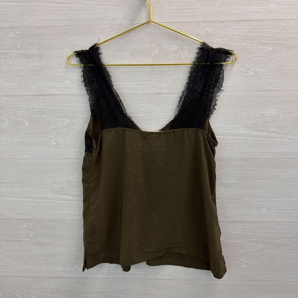 Love Stitch Green/ Black Lace Silky Tank Top Small