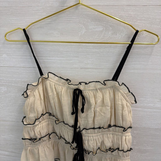 Cream/ Black Tiered Cropped Tank Top Medium