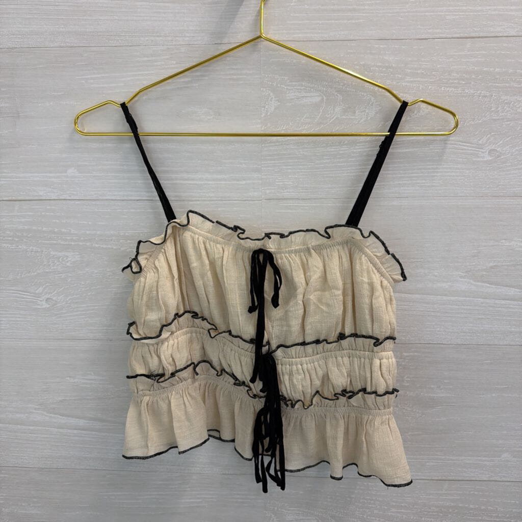 Cream/ Black Tiered Cropped Tank Top Medium
