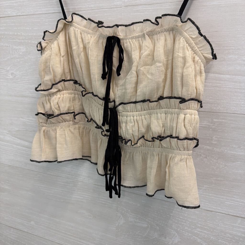 Cream/ Black Tiered Cropped Tank Top Medium