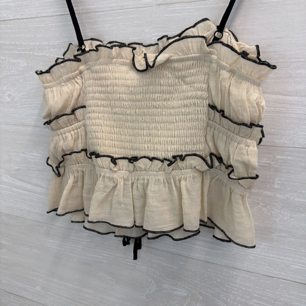 Cream/ Black Tiered Cropped Tank Top Medium