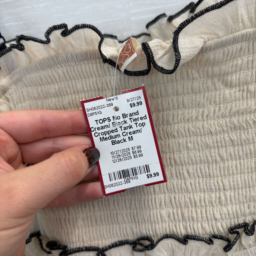 Cream/ Black Tiered Cropped Tank Top Medium