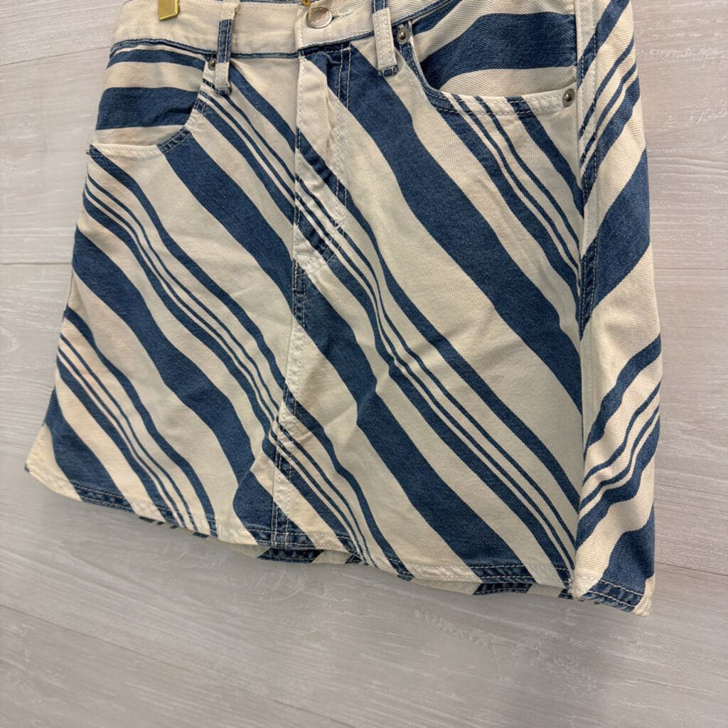Universal Thread White/ Blue Denim Striped Mini Skirt 6