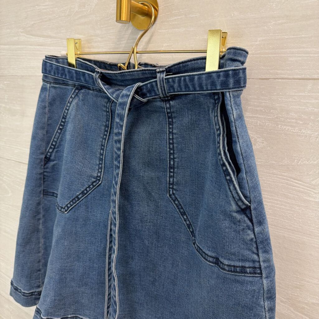 Cherokee Medium Wash Tie Waist Denim Skirt 8