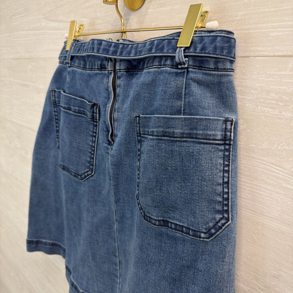 Cherokee Medium Wash Tie Waist Denim Skirt 8