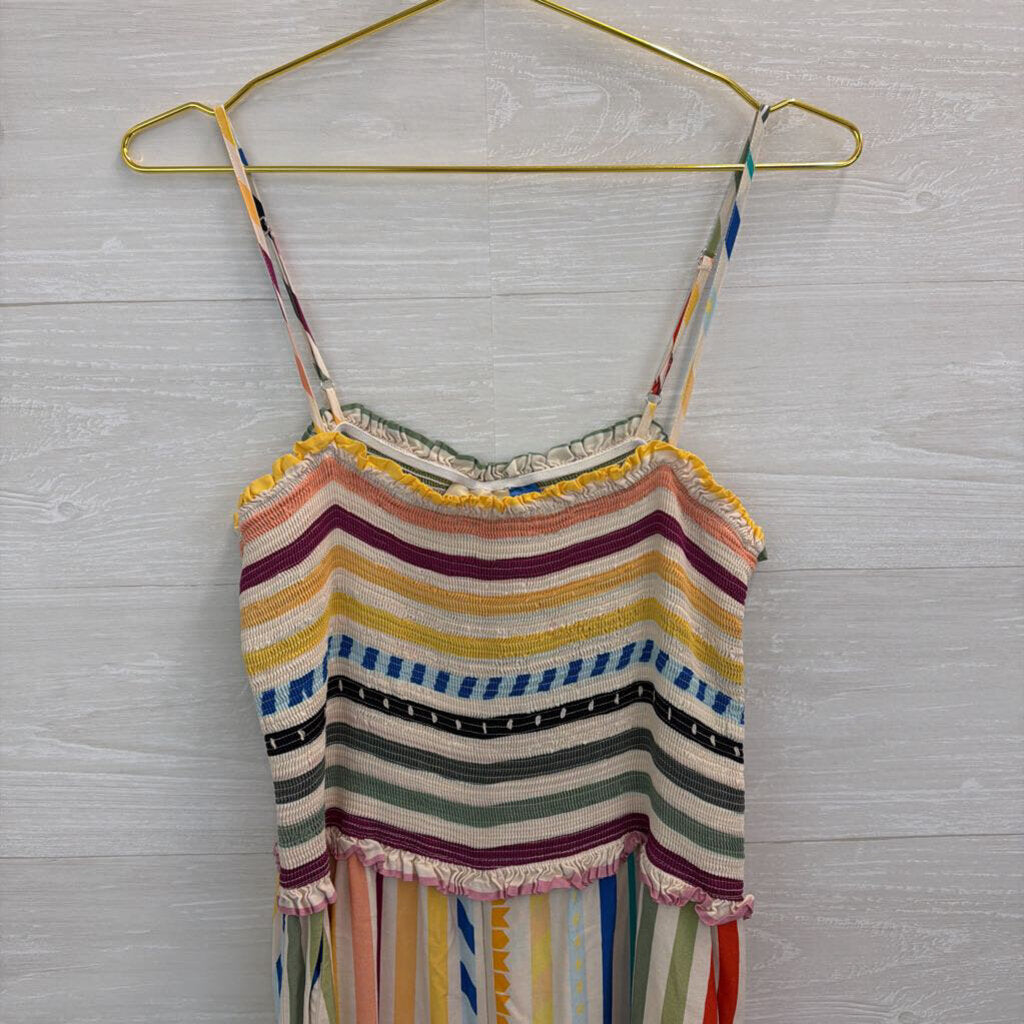 Farm Rio Cream/ Multi Striped Ellie Smocked Jumpsuit Large