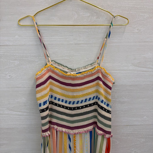 Farm Rio Cream/ Multi Striped Ellie Smocked Jumpsuit Large