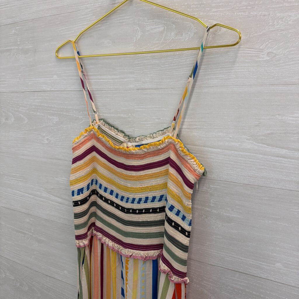 Farm Rio Cream/ Multi Striped Ellie Smocked Jumpsuit Large