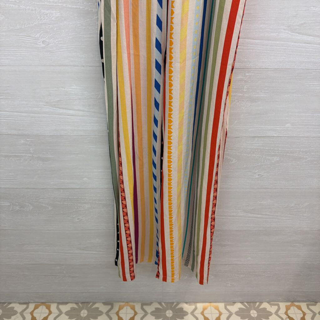 Farm Rio Cream/ Multi Striped Ellie Smocked Jumpsuit Large