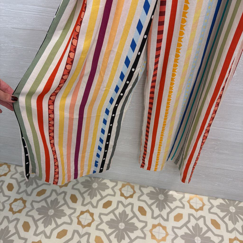 Farm Rio Cream/ Multi Striped Ellie Smocked Jumpsuit Large