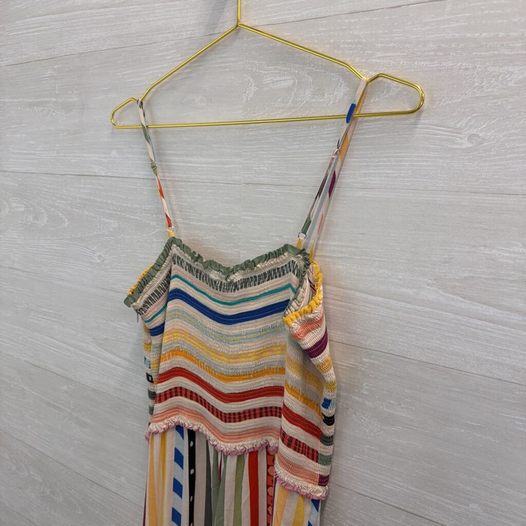 Farm Rio Cream/ Multi Striped Ellie Smocked Jumpsuit Large