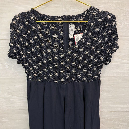 Vintage Jeffrey and Dara Navy/ White Flower Smocked Top Jumpsuit 14 Petite