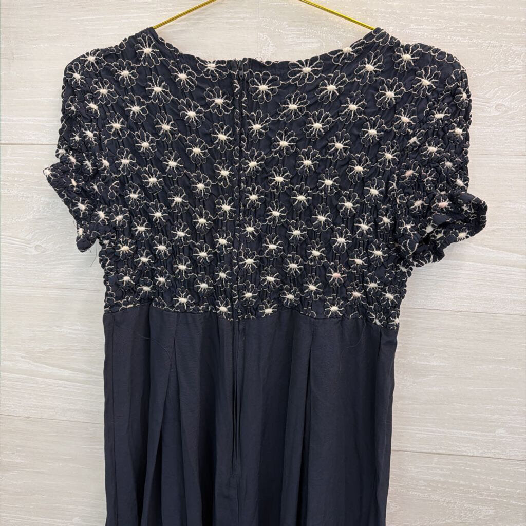 Vintage Jeffrey and Dara Navy/ White Flower Smocked Top Jumpsuit 14 Petite