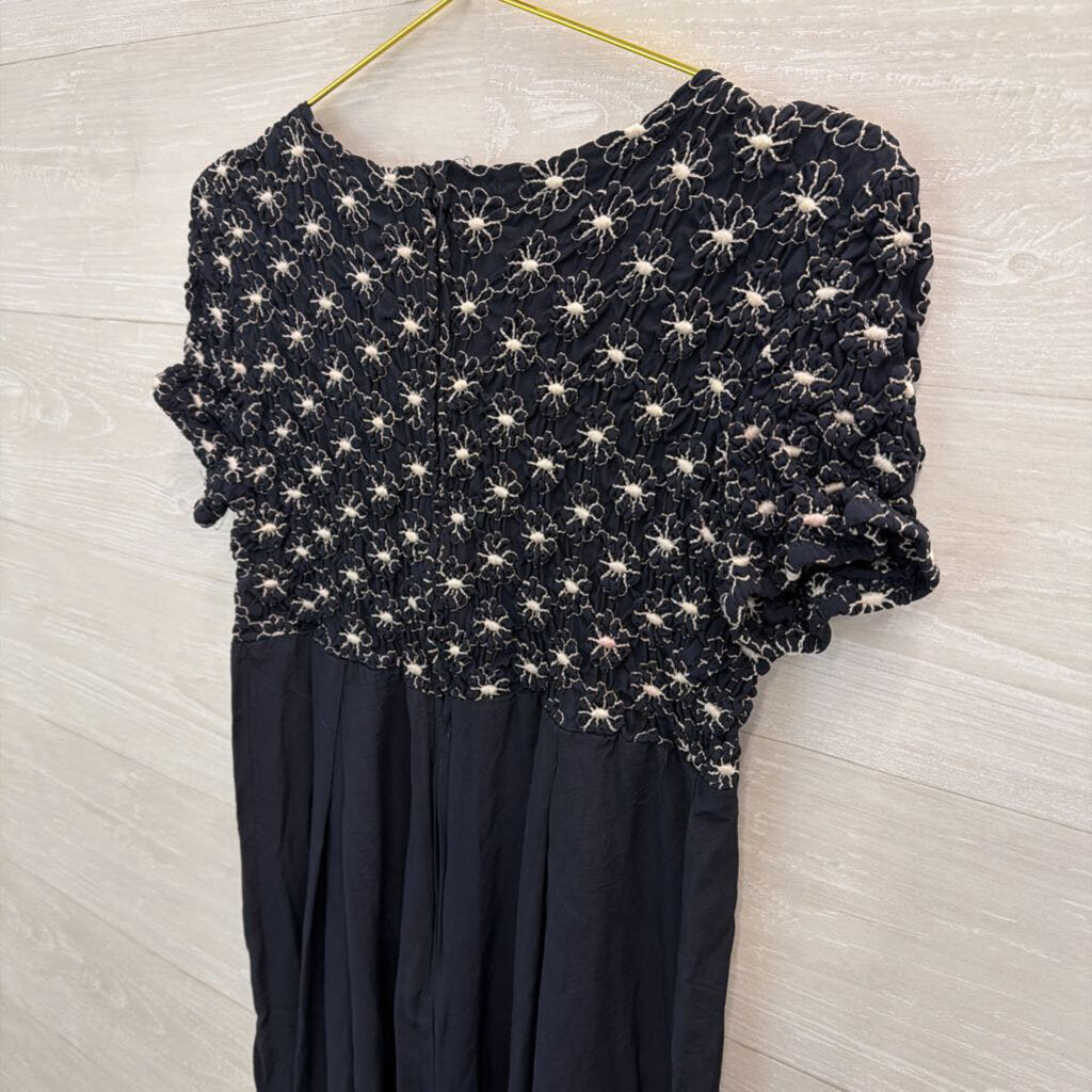 Vintage Jeffrey and Dara Navy/ White Flower Smocked Top Jumpsuit 14 Petite