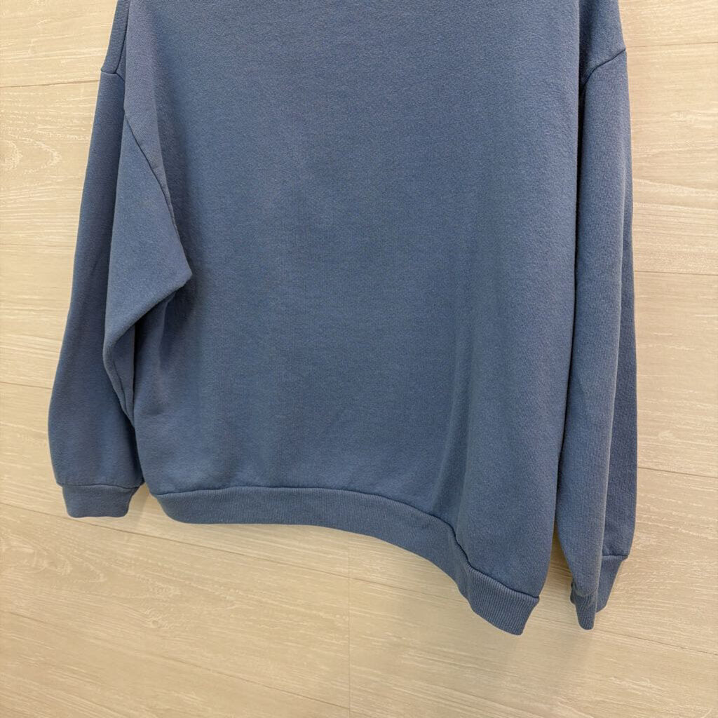Vintage Stitch Blue/ White Flower Sweatshirt Collar Medium Petite