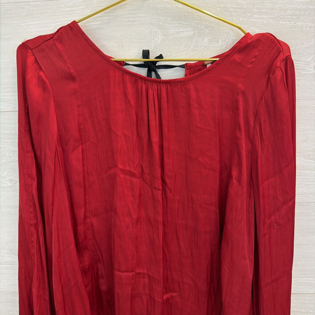Free People Silky Red Long Sleeve Bow Tie Back Long Sleeve Top Medium