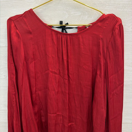 Free People Silky Red Long Sleeve Bow Tie Back Long Sleeve Top Medium