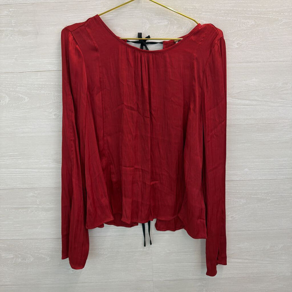 Free People Silky Red Long Sleeve Bow Tie Back Long Sleeve Top Medium