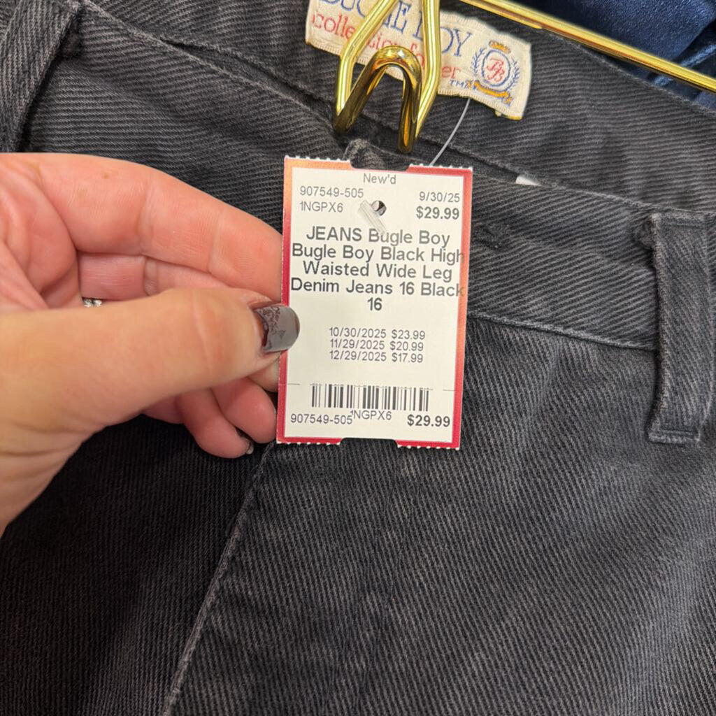 Bugle Boy Black High Waisted Wide Leg Denim Jeans 16