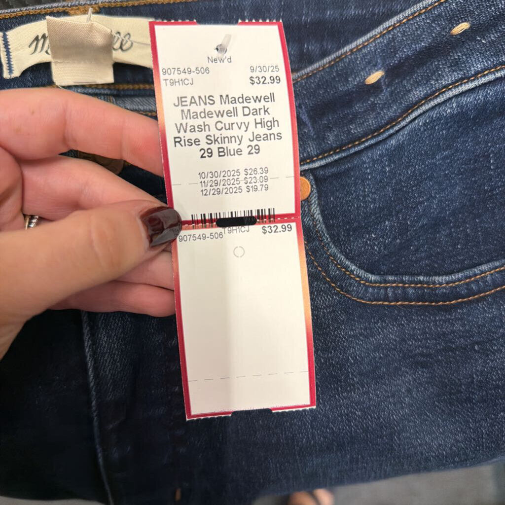 Madewell Dark Wash Curvy High Rise Skinny Jeans 29