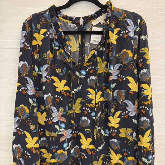 Loft Navy/ Multi Print Long Sleeve Dress 14