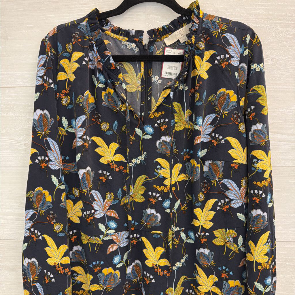 Loft Navy/ Multi Print Long Sleeve Dress 14