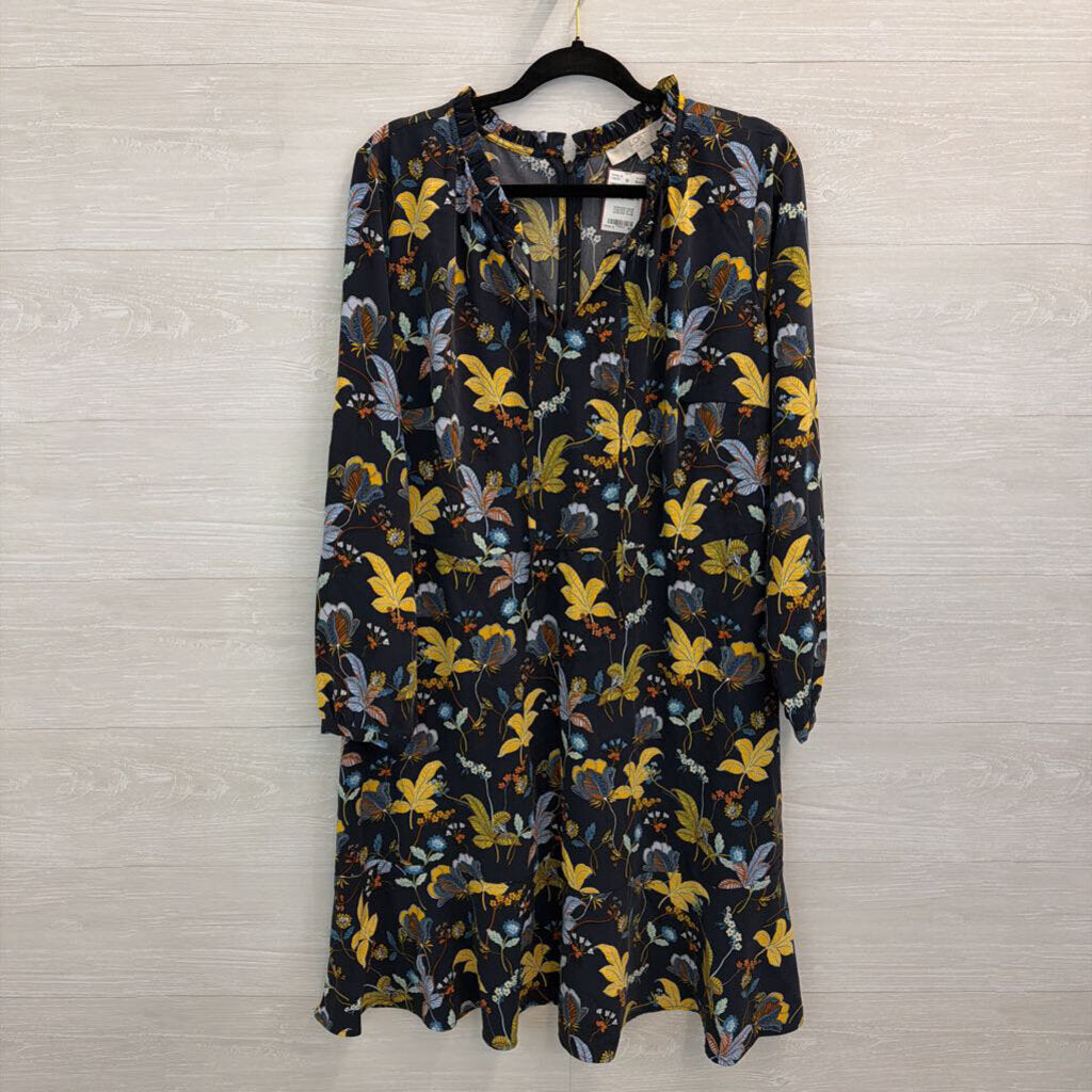 Loft Navy/ Multi Print Long Sleeve Dress 14