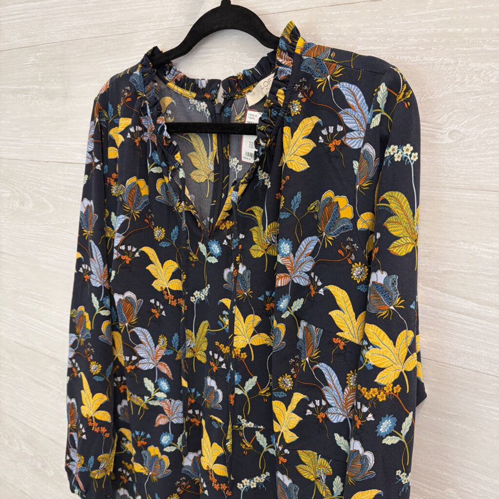 Loft Navy/ Multi Print Long Sleeve Dress 14